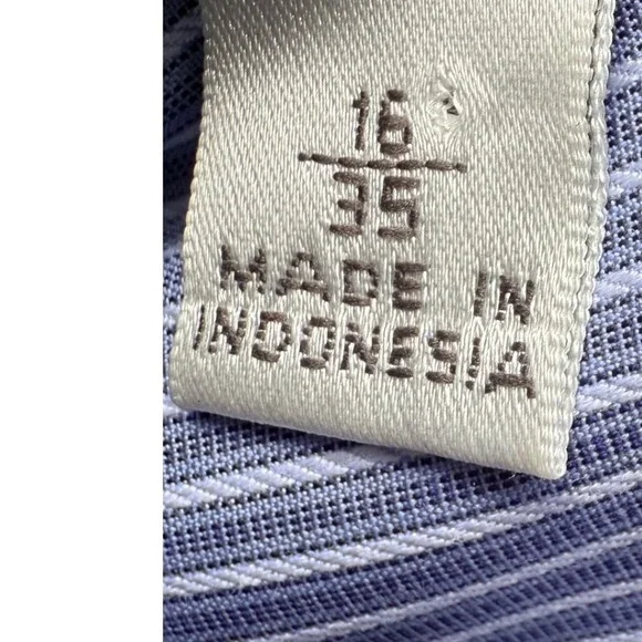 IKE by Ike Behar Mens Performance 100 Striped Dress Shirt Blue‎ White Size 16 35 - Picture 3 of 5